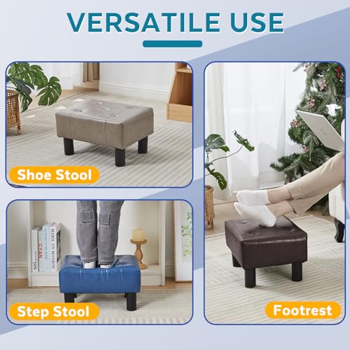 Small Foot Stool Ottoman, Faux Leather Footstool Ottoman Foot Rest for Couch, Rectangle Footstools and Ottomans Small for Living Room, Entryway and Bedroom (Gray) - color: Grey