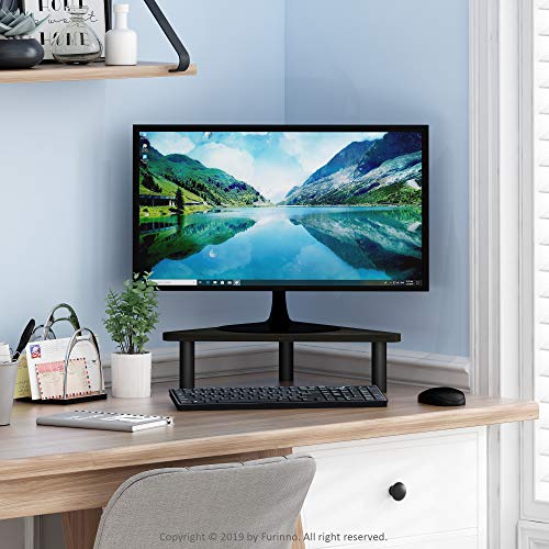 Furinno Turn-N-Tube Monitor Stand Riser, 19.6" Wide Triangle Corner Monitor Riser, Laptop Stand for Desk, Office Desk Accessories, Desktop Organizers and Accessories, Toolless Assembly, Espresso - color: Espresso/Black, size: 19.6"w Triangle