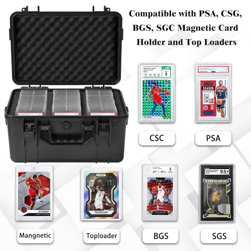 Graded Card Case, Trading Card Storage Box, Waterproof Card Slab Carrying Case for 72+ PSA, CSG, BGS, SGC Sports Trading Cards with 7 EVA Foam - size: L (holds 72+ Graded Cards-waterproof)
