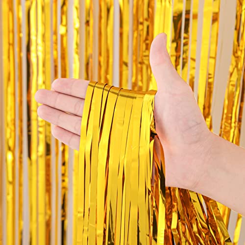 Voircoloria 3 Pack 3.3x8.2 Feet Gold Foil Fringe Backdrop Curtains, Tinsel Streamers, Fringe Backdrop for 2025 New Years Eve, Graduation, Birthday, Baby Shower, Gender Reveal, Disco Party - color: 05 Gold