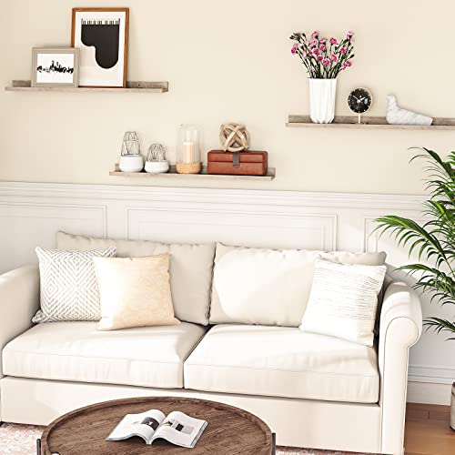 HOOBRO Floating Shelves, Wall Shelf Set of 3, 35.4 Inches Hanging Shelf with Raised Edge and Invisible Brackets, for Bathroom, Bedroom, Kitchen, Office, Living Room Decor, Greige BG90BJ01 - color: Greige, size: 35.4 Inches