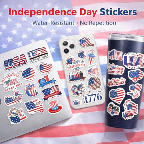 USA Independence Day 150th Anniversary Stickers Pack, 4th of July 50PCS Patriotic Vinyl Stickers for Water Bottles, Laptops, Scrapbooks, Party Favors & Gifts - style: Independence Day Stickers