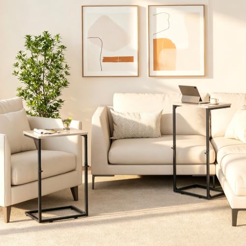 Vagusicc C Shaped End Tables Set of 2, 33.2'' Tall C Table Adjustable Height Side Table, Small Side Table for Small Spaces, Slide Under Couch Table for Sofa, Tv Tray for Living Room, Greige - color: Greige (2 Pack), style: Ordinary