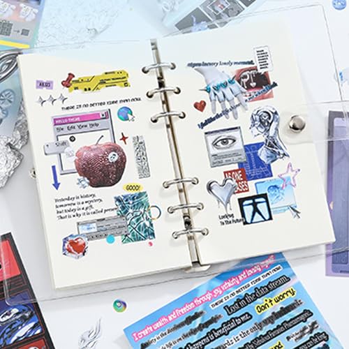 Sticker Book for Junk Journal Supplies, Cyberpunk Retro Futuristic 30 Sheets DIY Scrapbook Stickers with Glitter Glossy Matte Foil, 125x125mm Blue, for Scrapbooking Journaling - color: Blue Retro-futuristic