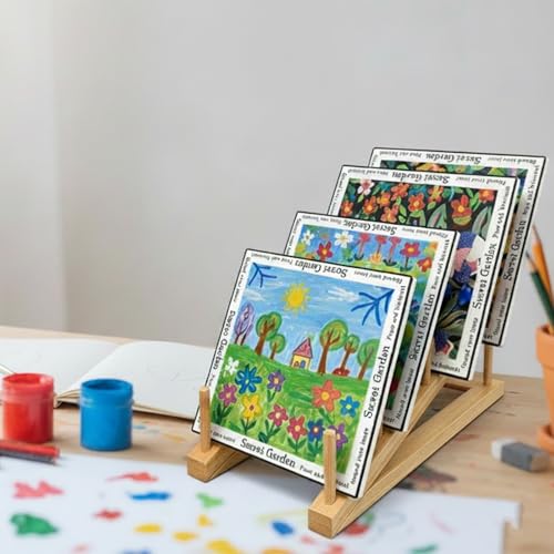 Plate Stands For Display,Wooden Plate Racks Dish Stand Holder, 5-Tier Display Stands For Tabletop Book, Art Print, Puzzle, Cutting Board Kitchen Cabinet Organizer (1 Pack) - size: L-1 Pack