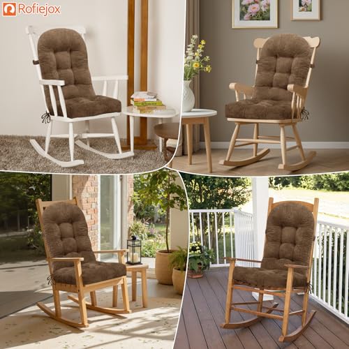 Rocking Chair Cushion - Chenille Fabric, High-Density Sponge, Durable Comfort Non-Slip Bottom Tufted Seat Pads with Ties, Chenille︱Brown, 44x19x4 inch - color: Chenille | Brown