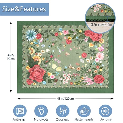 Office Chair Mat,48"x36"Floor Protector,Flowers Desk Chair Mat,Chair Mat for Hard Wood and Tile Floor Chair mats - color: Light Green