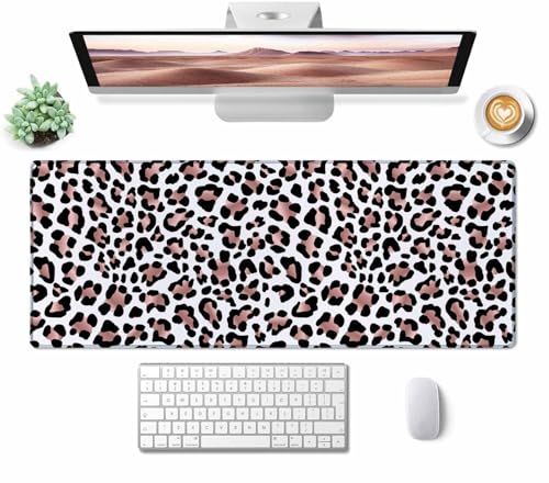 Gaming Mouse Pad, Large Mouse Pads for Women, Non-Slip Rubber Base Mousepad, Keyboard Mouse Mat, Desk Pad with Stitched Edges, 31.5x11.8inch Leopard Skin Rose Gold Pattern - color: Leopard Skin Rose Gold Pattern, size: 31.5" x 11.8"