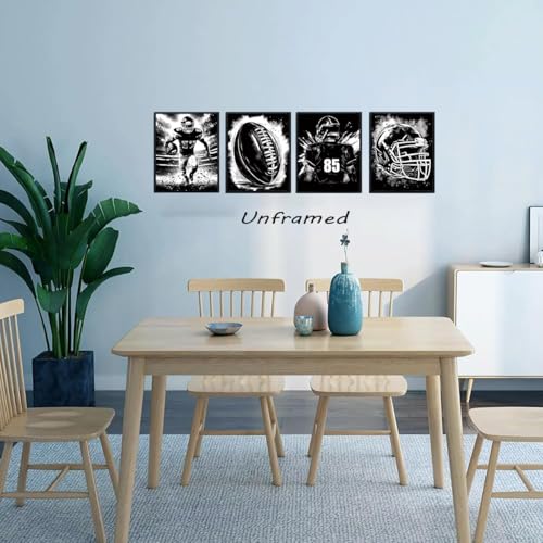 American Football Sport Canvas Wall Art,Black and White American Football Wall Art Artwork,Rugby Field Stadium Sports Picture Painting for Man Cave,Boy's Bedroom Decor Set of 4(8"X10"Frameless) - color: Unframed-8"X10"-American Football Canvas Wall Art