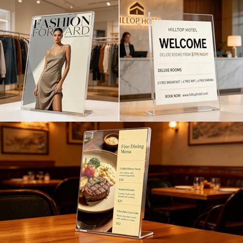 Acrylic Sign Stand Holder - 8.5x11 Inches Plastic Acrylic Literature Holders, 12 Pack Sign Holders Suit for Flyer, Magazine, Pamphlet, Booklet Display - style: 12pack
