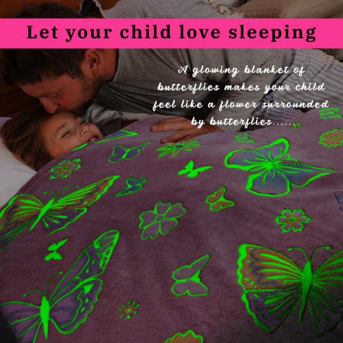 Butterfly Gifts for Women Girls, Glow in The Dark Butterfly Blanket Soft Fleece, Easter Birthday Gifts for Girls, Cozy Throw Blanket for Bedroom Decor - color: Fluorescent Butterfly, size: Throw Size 50" x 60"(130 x 150 cm)