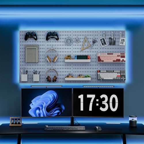 MULSAME Pegboard Combination Kit, 25.2" x 50.4" Wall Mounted Storage Set with 8 Pegboards & 40 Accessories Hanging, Peg Boards Organizer - color: Blue, size: 25.2" * 50.4"