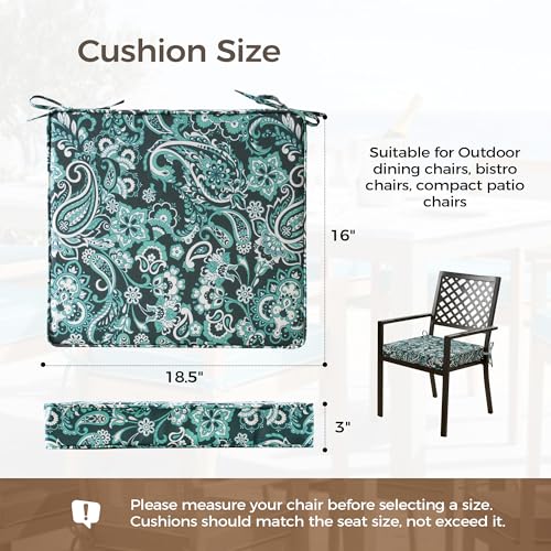 UNIKOME Outdoor Chair Cushions Set of 4, Water Resistant Patio Seat Cushions with Ties for Outdoor Furniture, High-Density Foam, UV & Fade Resistant, Piped Edge – 18.5" x 16" x 3", Boho Teal Paisley - color: 08 Boho Teal Paisley, size: 18.5" W X 16" D X 3