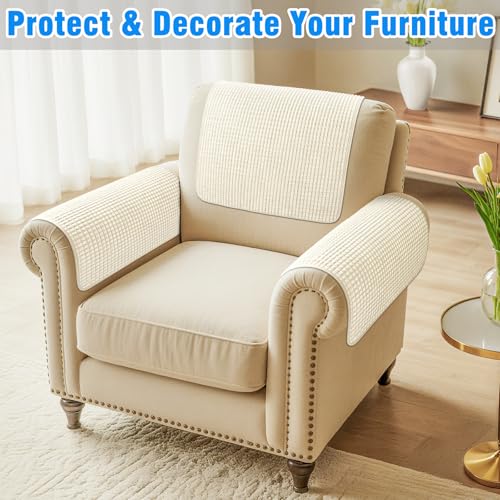 Couch Arm Covers, Sofa Arm Covers, Waterproof Armrest Cover for Sofa, Armchair, Loveseat, Headrest Cover, Non-Slip Recliner Arm Cover, Arm Chair Covers Set of 2 (Beige, 19"×19") - color: Beige, size: 19" x 19" - 2 pcs
