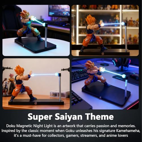 Doku Lamp Magnetic Super Saiyan lamp with LED Lighting Effect, Rechargeable, Dimmable Touch Control, As Gifts, Anime Desk lamp, Room Decoration and Anime Fan Collection