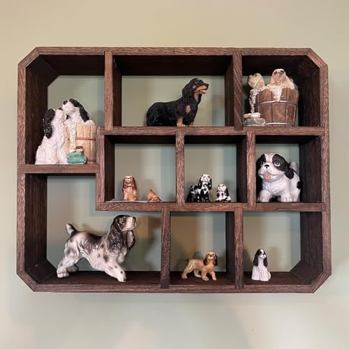 Frcctre Rustic Shadow Box Display Shelf, 9 Compartments Wood Hanging Display Floating Shelves, Multi-Slot Wall Mounted or Freestanding Farmhouse Decor Displays Case