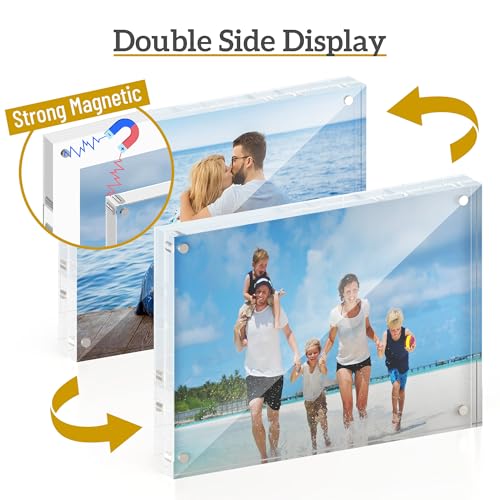 ATZYmolin 5x7 Acrylic Picture Frame 3 Pack, 20mm Thick Magnetic Double Sided Display 20% Thicker- Frameless Clear Transparent Photo Frame for Desktop/Tabletop, Self Standing with Microfiber Cloth - size: 5x7"