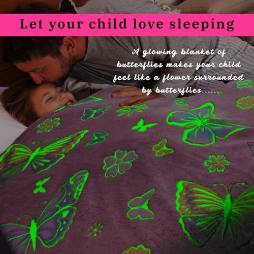 Glow in The Dark Blanket for Kids Girls, Fuzzy Cozy Warm Soft Throw Blanket for Couch Bed Sofa, Girl Toys Butterfly Blankets for Teens Grandkids Unique Birthday Gifts 60"×80" - color: Fluorescent Butterfly, size: Twin Size 60" x 80"(150 x 200 cm)