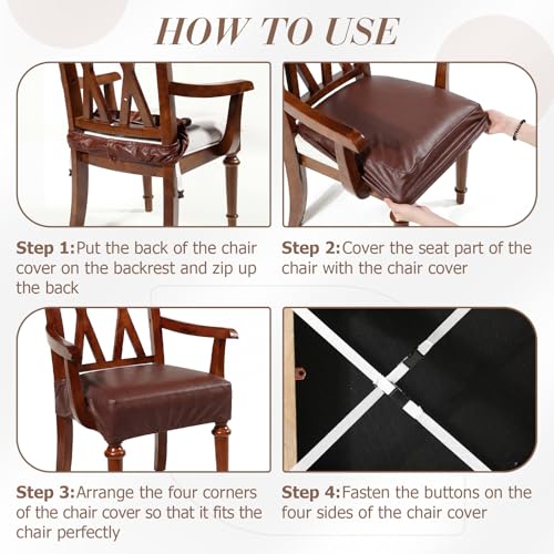 Havawish PU Leather Dining Chair Cover Waterproof Seat Cover for Dining Room Chair with Armrest Stretchable Washable Waterproof Seat Slipcover Protector (Coffee) - color: Coffee
