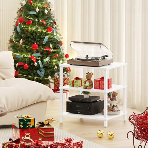 LELELINKY 3-Tier AV Media Player Stand, White Stereo Cabinet, Modern Stereo Cabine,Game Console Shelf,Wooden TV Stand,Multifunctional Entertainment Center, Suitable for Home, Conference Room - color: White, size: 3 Tier