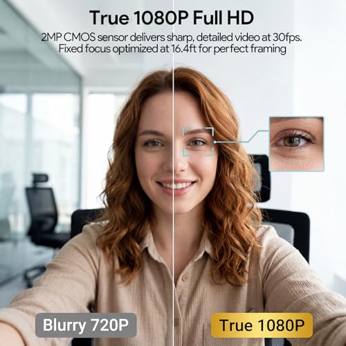 1080P Webcam with Microphone Noise Reduction, Auto Exposure, 90°FOV Wide Angle, Privacy Cover, USB-A to C Adapter, Plug & Play Streaming Camera for PC/Mac/Switch 2, Zoom/Teams/Skype/Meetings