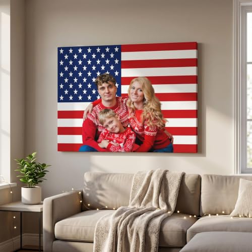 ENQU Custom Pink American Flag Canvas Prints with Your Photos, Personalized Funny Wall Art with Face Image Photo Text, Personalized Pictures Canvas for Bedroom Dorm Room Decor, Unique Gifts - color: Style 8