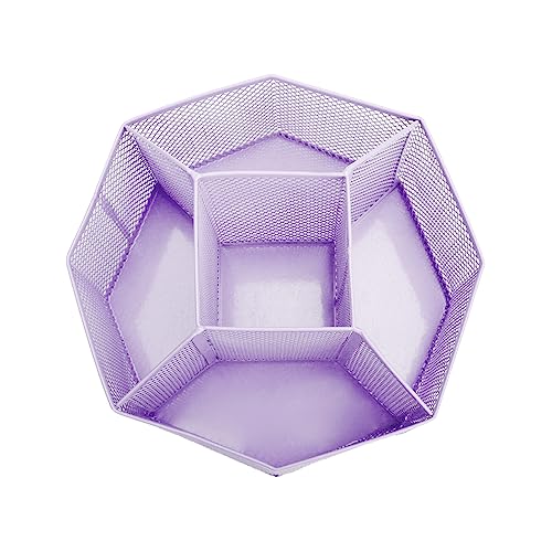 Annova Mesh Desk Organizer Rotate with 5 Compartments Spinning Tidy Candy/Pen Holder Office, Art Supply, Storage, Classroom, Home (Light Purple) - color: Light Purple