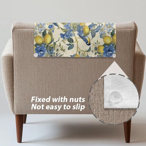 Blue Lemon Bird Flower Print Recliner Headrest Protectors, Anti-Wear Sofa Headrest Protective Cover for Furniture Slipcovers Headrest Cover for Sofa Furniture Chair Theater Seat - color: Blue Lemon Bird Flower