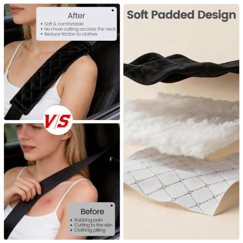 Amooca Soft Auto Seat Belt Cover Seatbelt Shoulder Pad 2 PCS for a More Comfortable Driving Compatible with All Cars and Backpack Black - color: B: Black