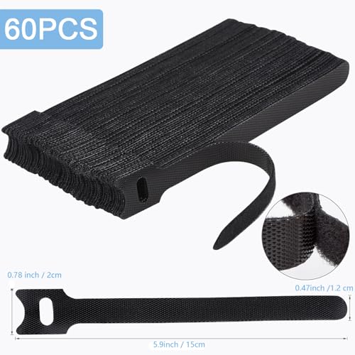 Nettbe 60 PCS 6 Inches Reusable Cable Ties, Adjustable Cord Straps Wire Organizer Cord Wrap and Hook Loop Cable Management - size: 6inches-60PCS