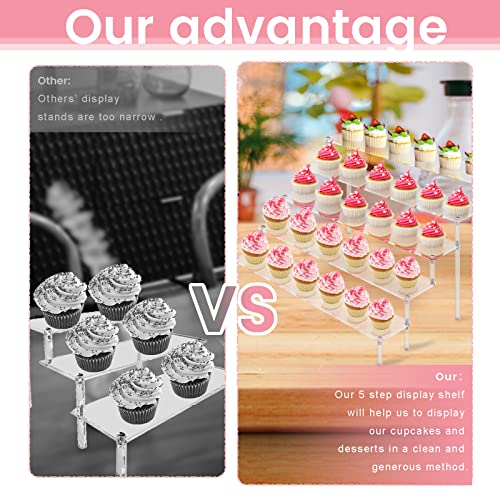 5 Tier Acrylic Stands for Display, Clear Display Stand Risers Shelf for Cupcakes Perfumes Figurines, Tabletop Cupcake Stand for Decorating & Organizing (15.7”x12.6”x9.8”)