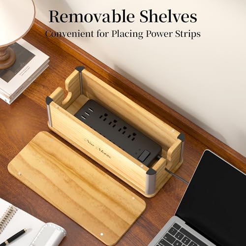 Delamu Wooden Cable Management Box, Retro-Inspired Cord Organizer Box for Home Office, Large Cord Hider Box Hides Floor Cord and Power Strips, Floor Cord Covers, 14.3" x 6.0" x 5.5", Light Wood Color - color: Light wood color