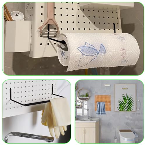AccEncyc 2 Pack Pegboard Towel Holder Pegboard Hooks for Paper Towels, Kitchen Towels, Stickers, Tapes Great Peg Board Organizer Accessories for Workshop, Garage, Kitchen