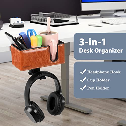 Desk Cup Holder Clip on Pen Holder Headphone Hanger Headset Stand Rotatable Clamp Hook Under Desk (Light Brown) - color: Light Brown