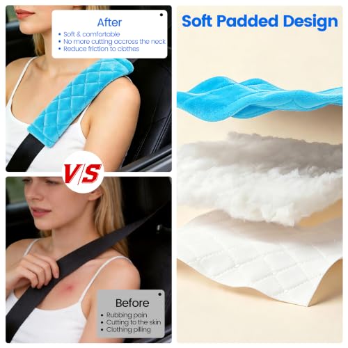 Amooca Soft Auto Seat Belt Cover Seatbelt Shoulder Pad Cushions 2 PCS for a More Comfortable Driving Universal Fit for All Cars and Backpack Blue - color: Blue