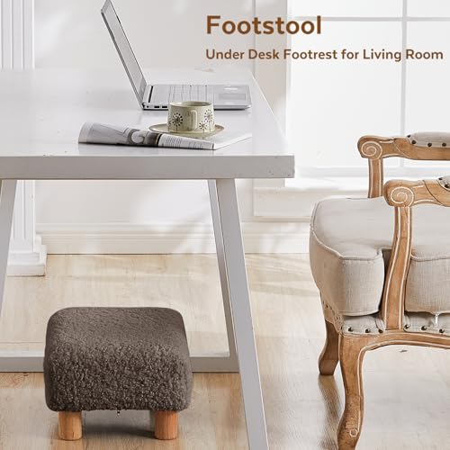 Small Foot Stool Ottoman, Sherpa Footstool Ottoman Foot Rest for Couch, Rectangle Footstools and Ottomans Small for Living Room, Entryway and Bedroom (Brown) - color: Brown (Sherpa)
