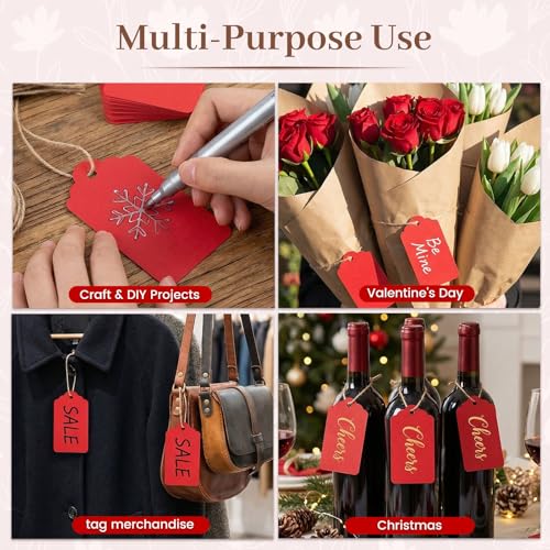 SallyFashion 120PCS Gift Tags with String - Red Paper Tags for Gifts, DIY Wedding, Birthday - color: Red