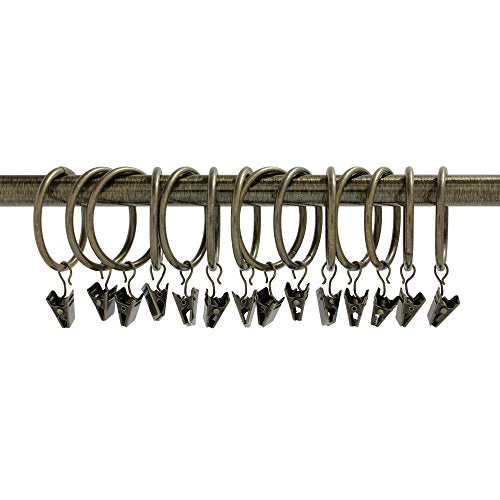 Ivilon Curtain Rings - Set of 14 Decorative Drapery Rings Curtain Clip Rings with Strong Clips 2" Diameter - Color Antique Brass - color: Antique Brass, size: Set of 14 (2")
