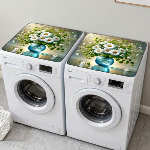 Nuxovilar Daisy Bouquet Dryer Cover for the Top, Non-slip Washer & Dryer Protector, 23.62"x19.68" Dust-proof Washing Machine Mat, Diatom Mud Polyester Top Pad for Laundry Room - color: YYE00283-B
