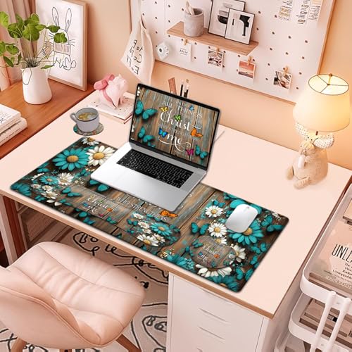 Large Mouse Pad + Keyboard Wrist Rest Set, Extended Gaming Mousepad (31.5X11.8 inch) with Non-Slip Rubber, Ergonomics Memory Foam Mouse Wrist Rest Support, Wooden Wall Philippians 4:13 XXL Desk Pad - color: Yu-Mouse Pad-3-B32
