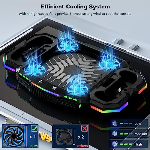 Cooling Fan with Charging Station for Xbox Series X Console and Controller - Vertical 15 RGB Modes Cooler Stand System, Low-Noise, Effectively Reduce Console Temperature and Quickly Charge Controller