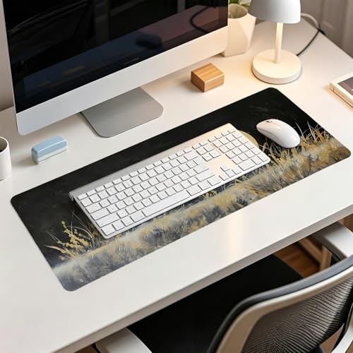 Vintage Gold and Black Full Moon Wilderness Mouse Pad,Aesthetic Dark Night Nature Scenery Desk Mat,Rustic Cottagecore Grassland Mousepad for Home Office Dorm Desktop Decor,31.5x11.8 Inch - color: Nature Black XL