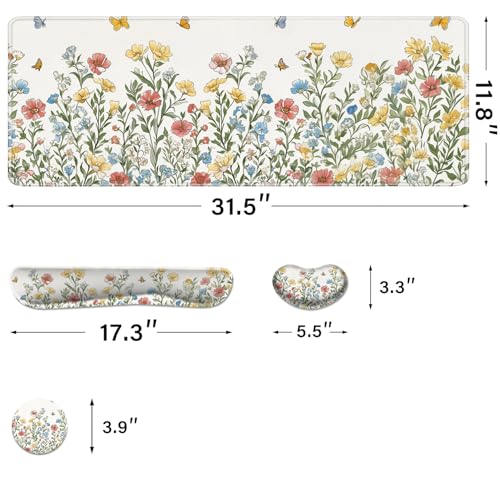Desk Pad and Keyboard Wrist Rest, Large Mouse Pad + Keyboard Pad+Mouse Wrist Support, Non-Slip Desk Mat Protector for Office, Home 31.5×11.8 Inches Spring Floral - color: Spring Floral