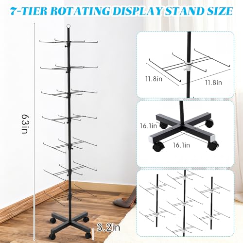 Ripeng 2 Pack 7-Tier Rotating Retail Display Stand, Adjustable Spinning Rack with Wheels for Jewelry Earrings Keychains Craft Shows Vendor Events, Black - color: Black, size: 7 Tier
