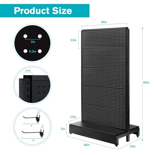 NectaCol Pegboard Display Stand, Gondola Shelf Display for Convenient Grocery Office Supply or Liquor Stores, Standing Pegboard Display Two Sides Peg Board Panels, 20 Hooks, No Including 8 Shelves - size: 1 Unit - Two Sides - Black