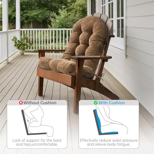 Rocking Chair Cushions Set - Non-Slip Adirondack Chair Cushions with Ties Indoor/Outdoor Rocking Chair Pad for Living Room, Bedroom, Balcony, Office - color: Indoor Brown
