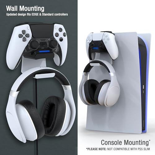 Foamy Lizard PS5 Controller Charger v2.0 Console & Wall Mount for Playstation 5 EDGE & DualSense Fast Charging Station Hanging Dock, Headphone Hook, LED, Overcharge Protection (PS5 White+Black) - color: PS5 White+Black
