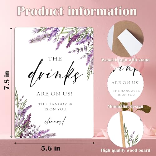 Drink Signs for Party, Lavender Bridal Shower Decorations, Wedding Reception Table Decorations, Engagement Party Decor, Floral Wooden Sign with Stand for Wedding Reception And Bridal Party Decor, 39 - color: Drink Signs39