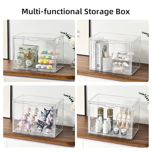 4 Tier Display Case for Collectibles,Clear Display Box with 2pack 4 Tier Display Risers ,Storage Container with Magnetic Door - size: XLarge 1 Pack