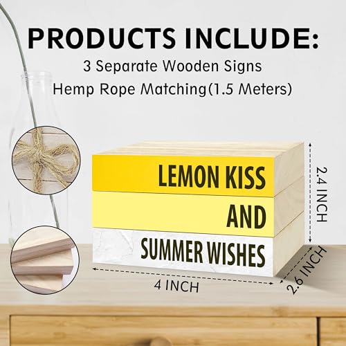 Mini Decorative Books For Home Decor, Small Summer Colourful Faux Wood Book Stack Decors, Lemon Kiss And Summer Wishes Stack Book Decor, Stack Book For Home Dinner Hall Kitchen, Three Pieces -A(35) - style: Country